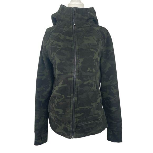 Lululemon Scuba Zip Up Sweater Womens 8 Green Camouflage Hooded Sweatshirt - Picture 1 of 10